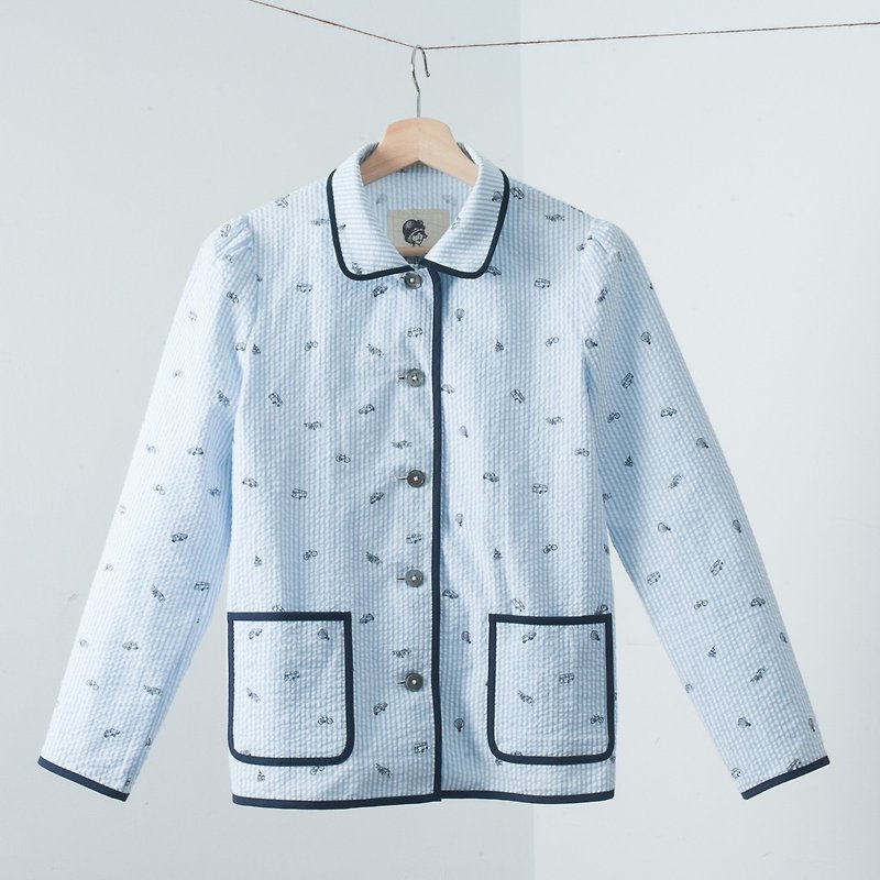 SYNDROme "Terra" Jacket - 纯棉印花泡泡纱夹克 - 女装休闲/机能外套 - 棉．麻 蓝色