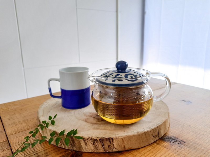 日本西海花藤蓝不锈钢网耐热玻璃茶壶-375ml - 茶具/茶杯 - 玻璃 