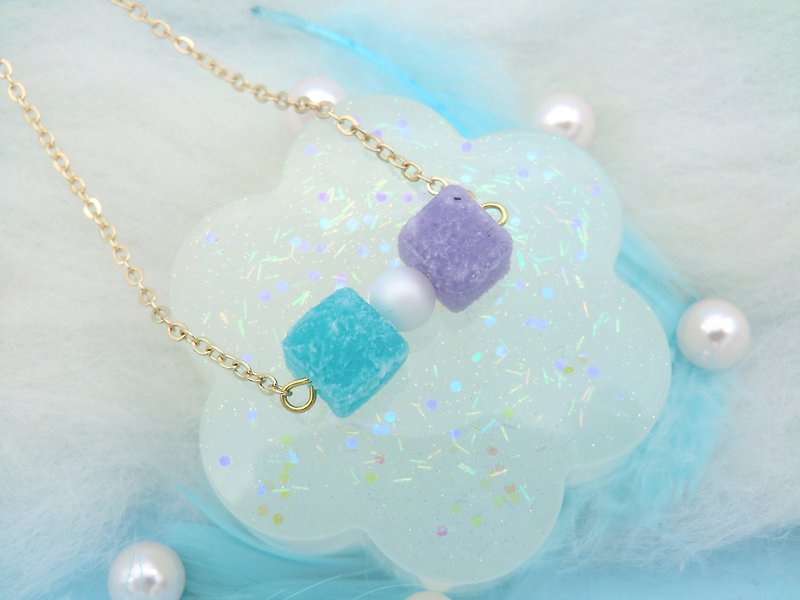 甜蜜的宝石 蓝+紫色黏土软糖锁骨项链 - 项链 - 粘土 紫色