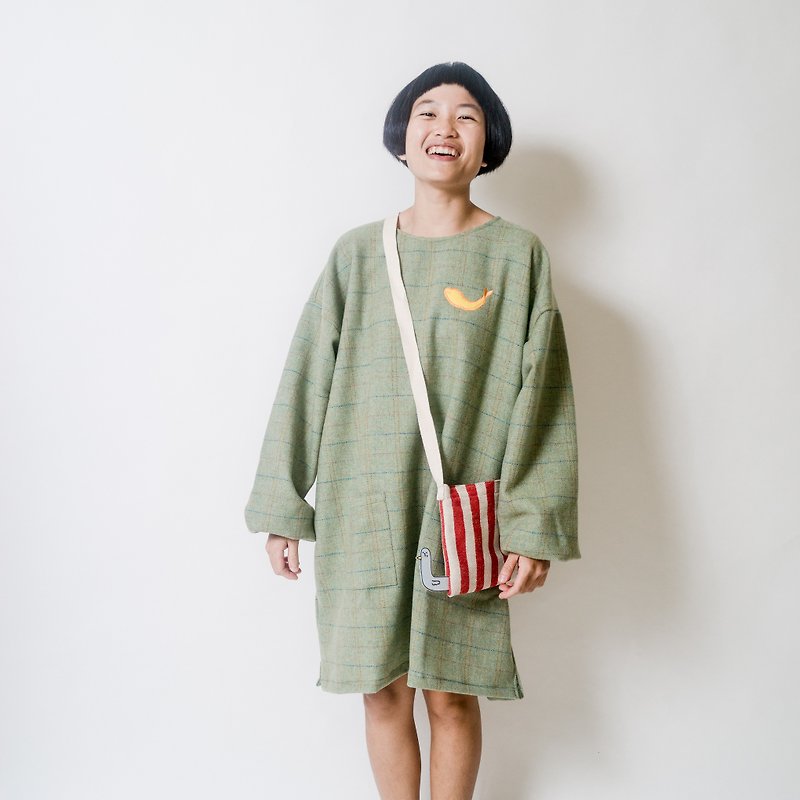 【 炸虾好好吃 / 澎澎洋装 】-- 绿色格子布 - 洋装/连衣裙 - 羊毛 绿色