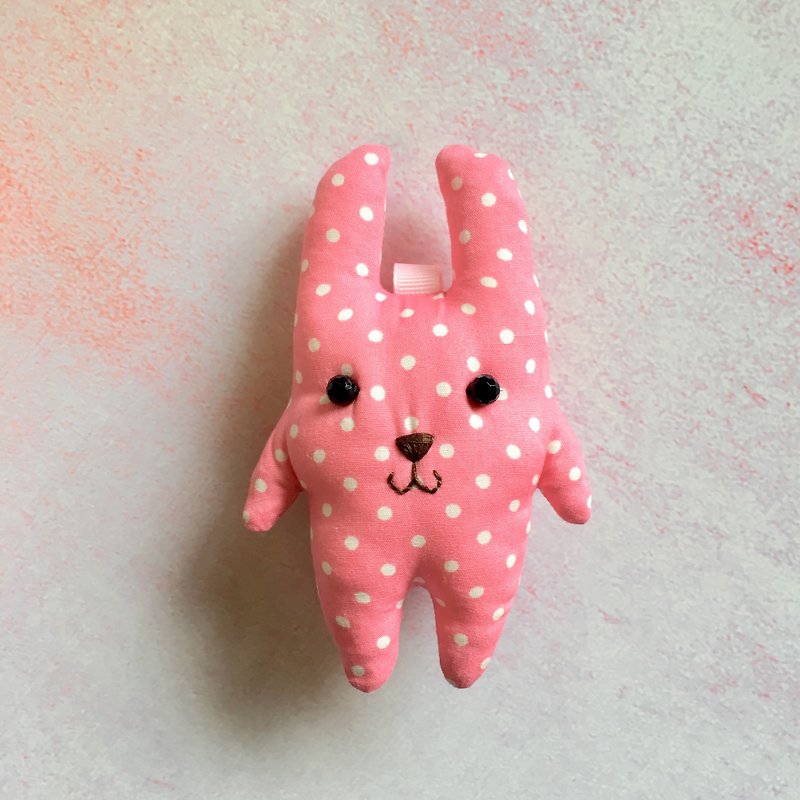 +粉色点点+兔子钥匙圈 - 吊饰 - 棉．麻 粉红色