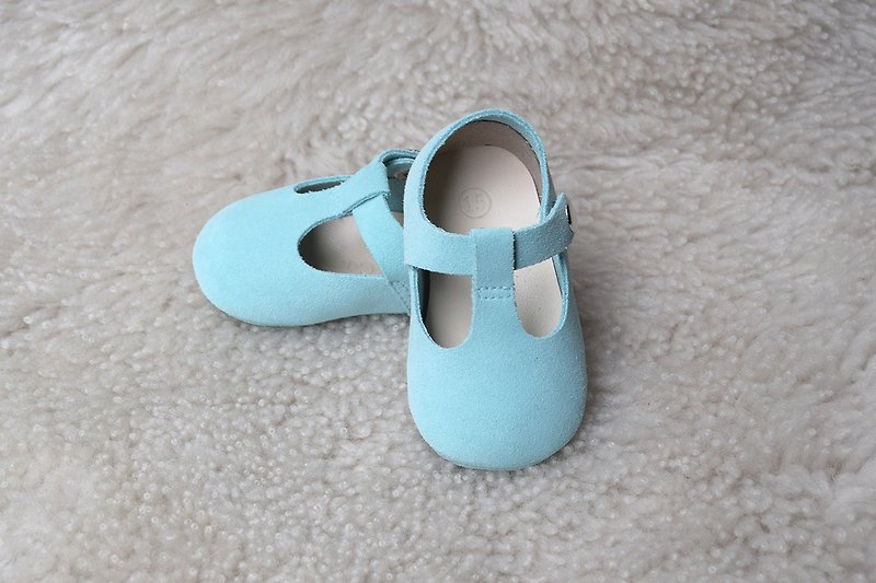 浅蓝色婴儿鞋 女宝宝礼物 新生儿 学步鞋 弥月礼 婴儿礼物 满月礼 - 婴儿鞋 - 真皮 蓝色