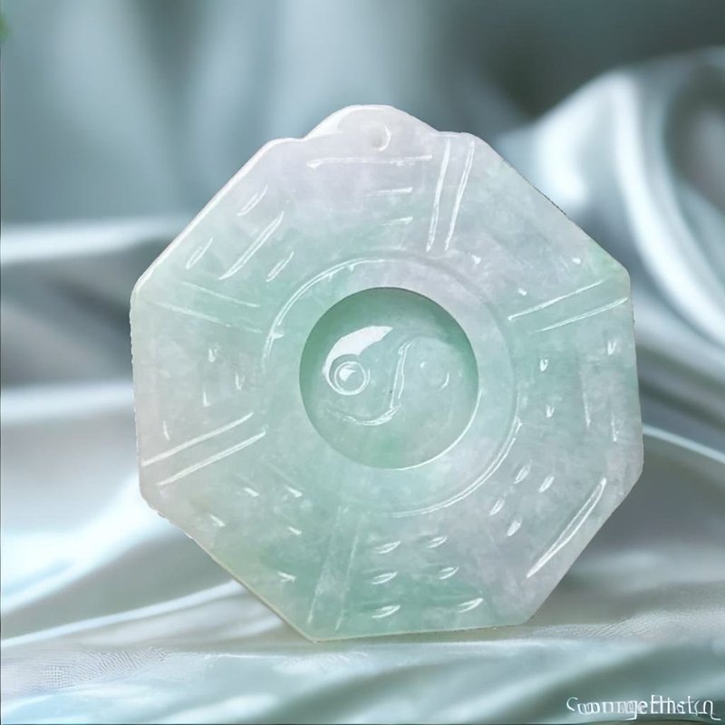 【挡煞·避邪】飘绿花翡翠八卦项链 | 天然缅甸玉A货翡翠 | 送礼 - 项链 - 玉石 绿色