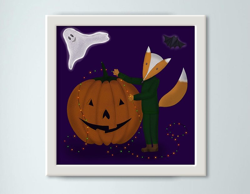 Funny fox, Halloween, Cute poster, Kids room decor, Digital - 海报/装饰画/版画 - 其他材质 多色