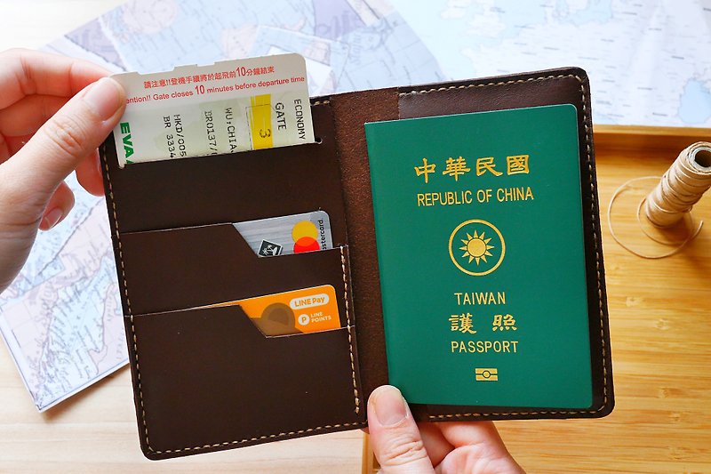 护照套 意大利牛皮手作 咖啡色 多色可选 免费刻字包装 - 护照夹/护照套 - 真皮 咖啡色