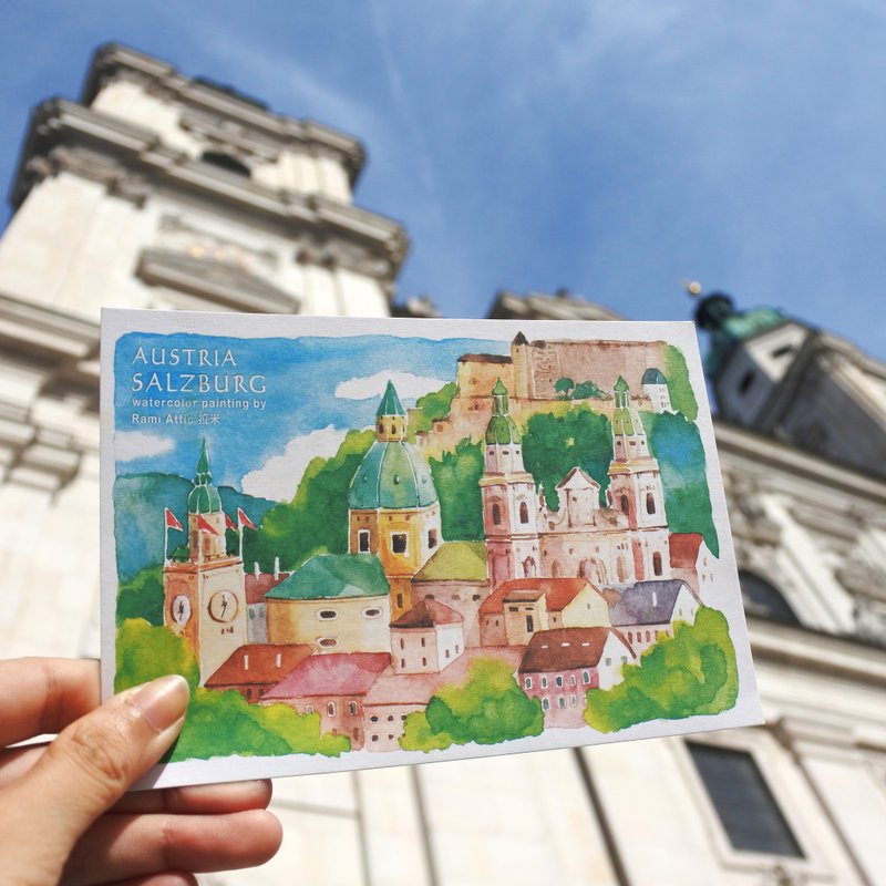 Rami欧洲旅行水彩手绘风明信片-奥地利萨尔兹堡 - 卡片/明信片 - 纸 卡其色