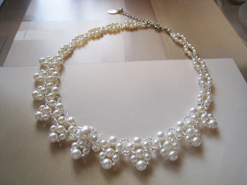 Swarovski Pearl & Crystal Choker / PEB : White Bridal - 项链 - 玻璃 白色