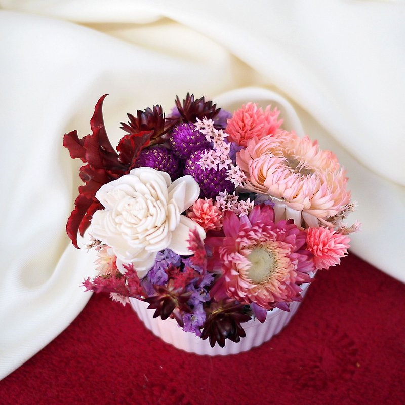 甜点派对-初秋微红 太阳玫瑰干燥花蛋糕 扩香花 - 植栽/盆栽 - 植物．花 红色