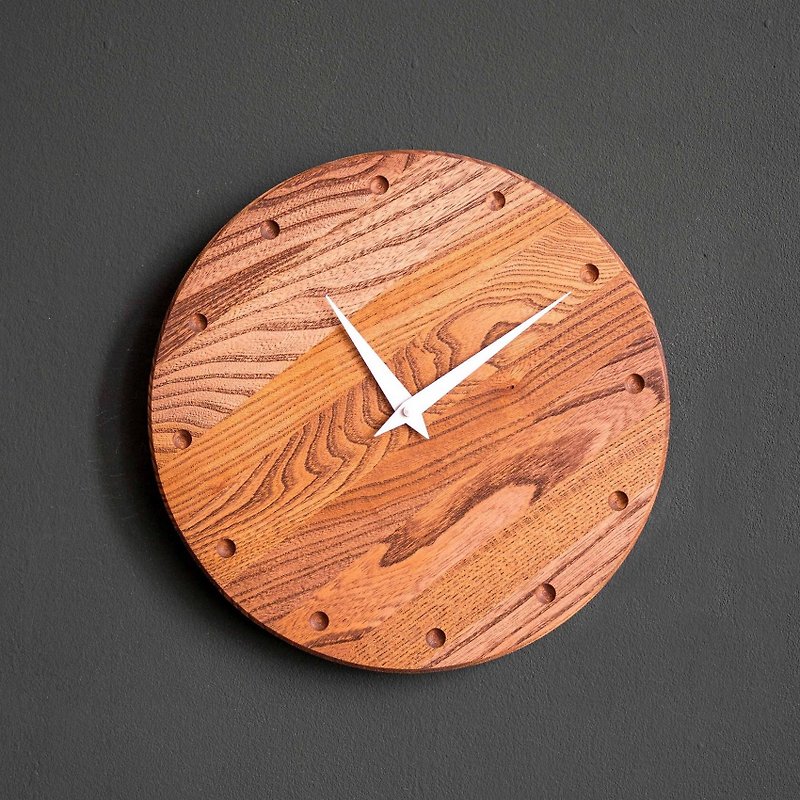 挂钟个人化礼物/榆木雕刻钟 - 时钟/闹钟 - 木头 咖啡色