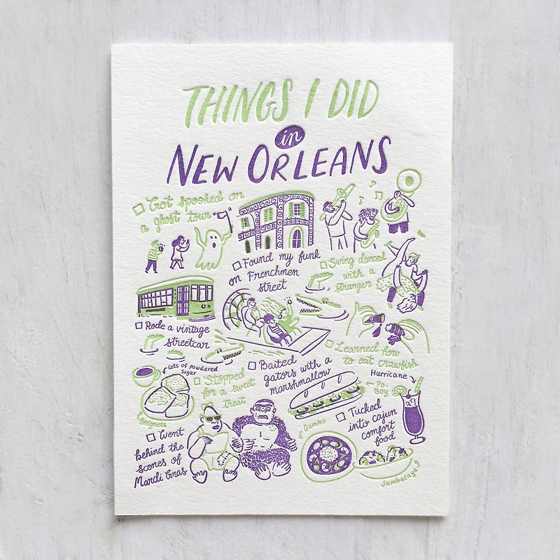 Things I Did in New Orleans Letterpress Postcard - 卡片/明信片 - 纸 