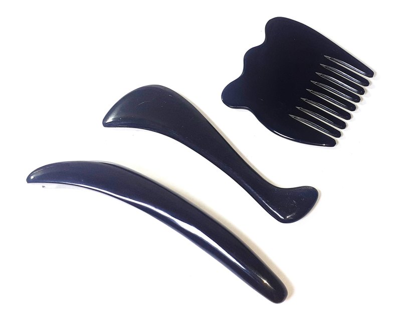 3PCS Handmade Gua Sha Facial Tool, Massage Tools for Face, Neck, Back, Body. - 脸部按摩/清洁工具 - 环保材料 黑色
