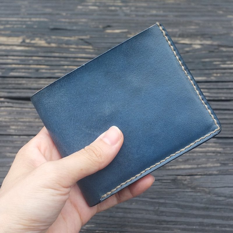 抛色 基本款对折短夹 [深蓝] - 皮夹/钱包 - 真皮 蓝色
