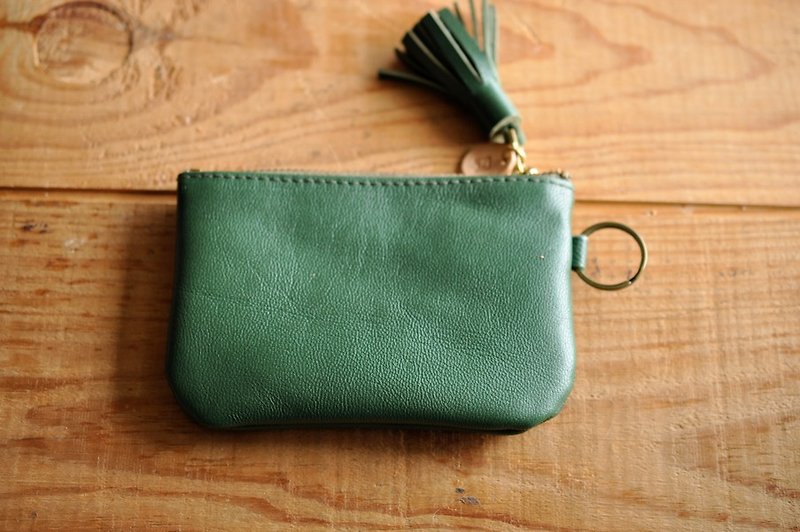 CC09　羊拉拉钥匙零钱包-森林绿 - 零钱包 - 真皮 绿色