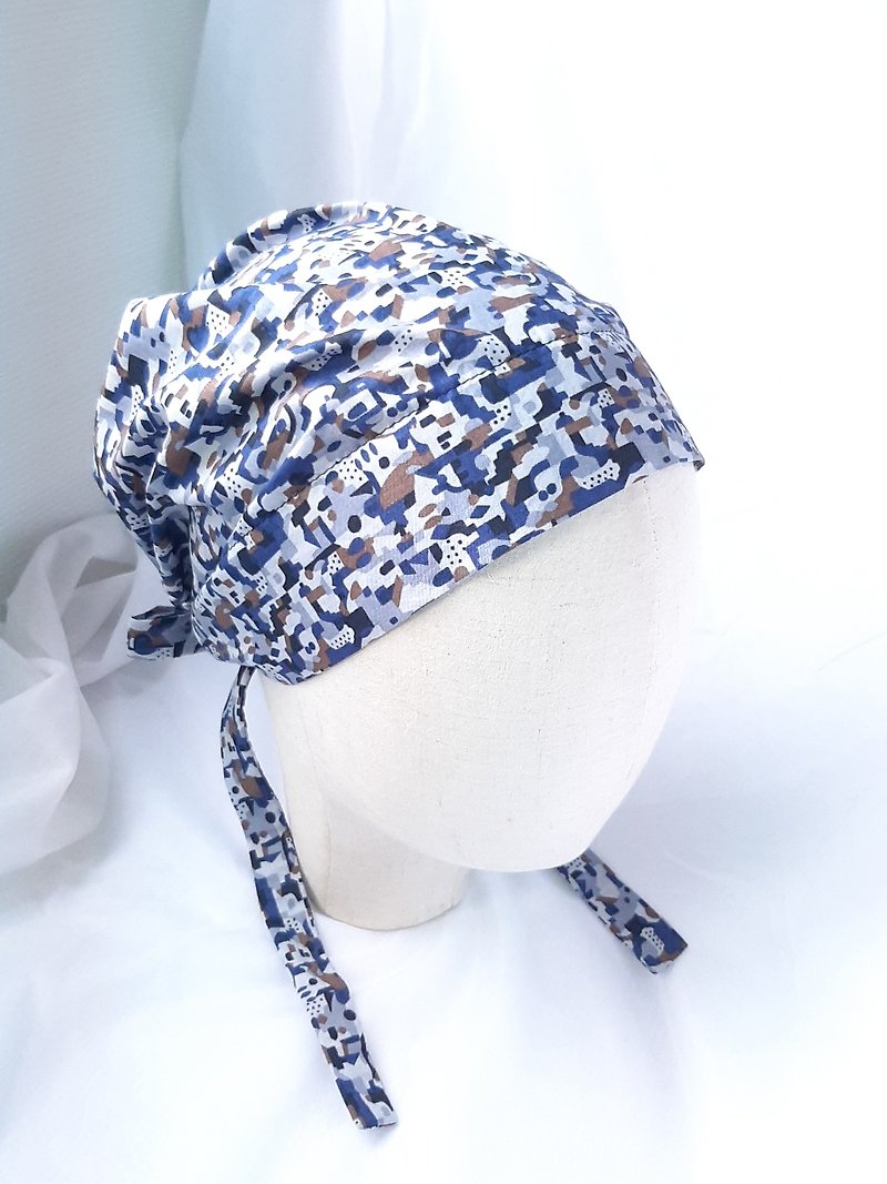 蓝色米彩纹头巾帽 - 帽子 - 棉．麻 多色