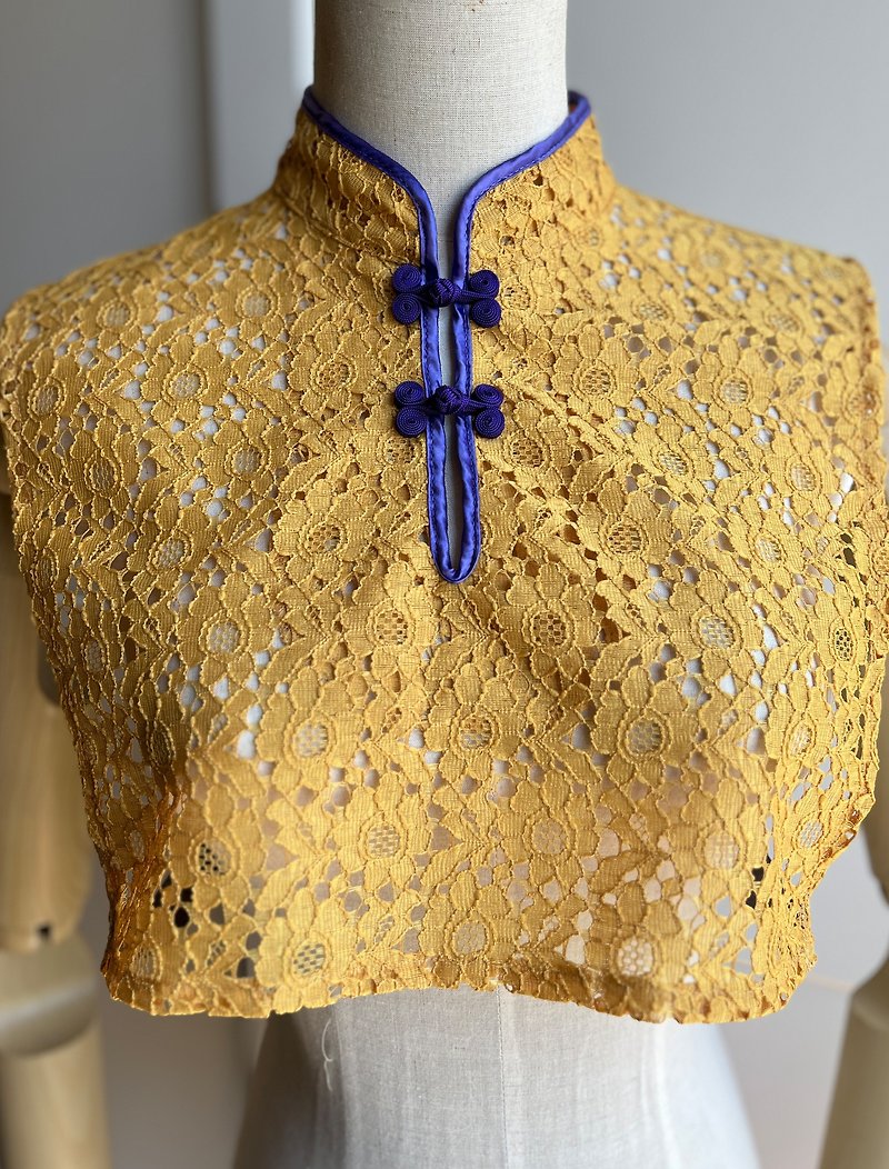 4月19日20時から再販開始アイテム　レースチャイナカラーつけ衿　/　オーキッド - 旗袍 - 聚酯纤维 黄色