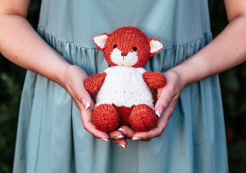 knitted red fox, forest animal, amigurumi fox, fox for photograpfing newborns - 满月礼盒 - 羊毛 