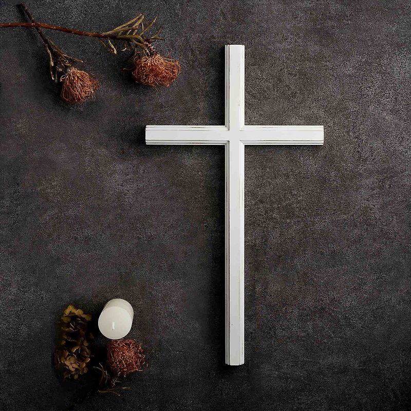 希莱雅-白橡手工漆十字架 - 摆饰 - 木头 白色