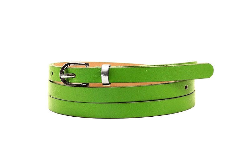 Light green women's belt, green dress belt, green skinny belt, thin leather belt - 腰带/皮带 - 真皮 绿色