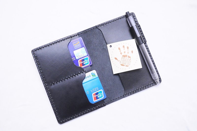 双咭位插笔护照夹 好好缝 皮革DIY材料包 免费刻字 护照套 旅行 - 皮件 - 真皮 黑色