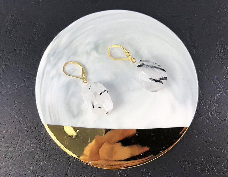 和风玛瑙925纯银耳环 水墨画 简约设计 黑白耳环 玛瑙 天然石耳环 - 耳环/耳夹 - 宝石 透明