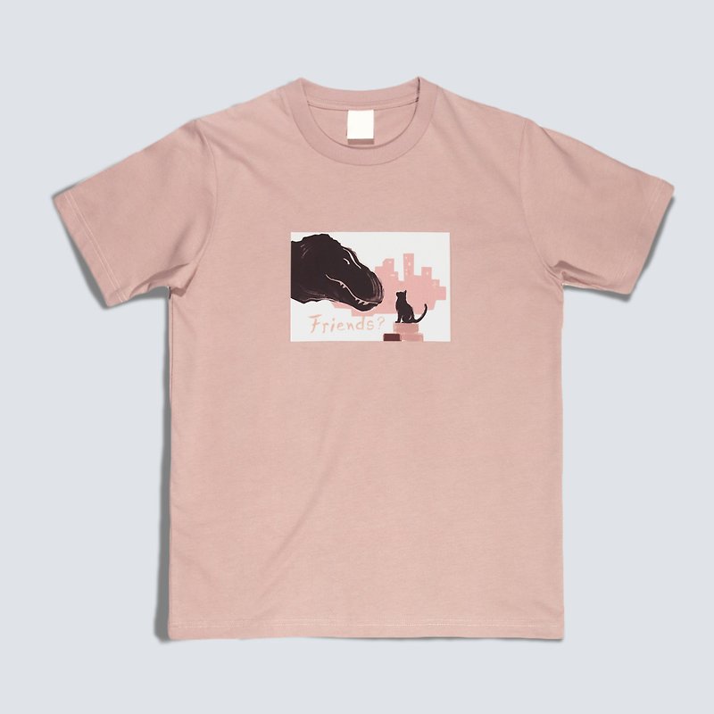 ZJ中厚磅经典短袖T恤 恐龙与猫款绘图设计 台湾制造MIT - 女装 T 恤 - 棉．麻 粉红色