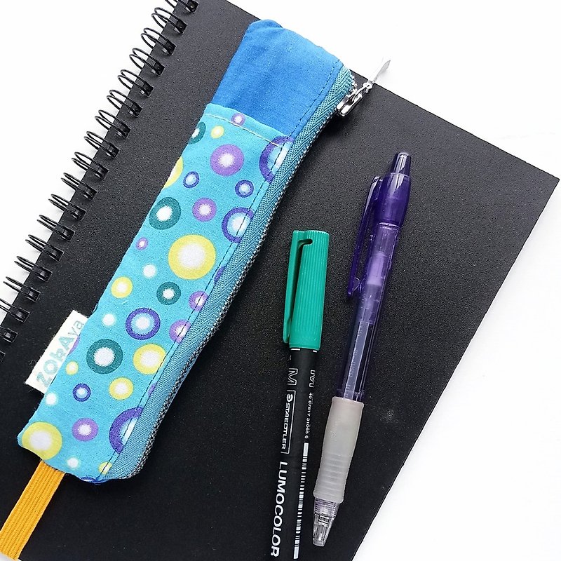 【春夏SALE】手帐笔袋 (彩蓝小圈) - 笔记本/手帐 - 棉．麻 蓝色