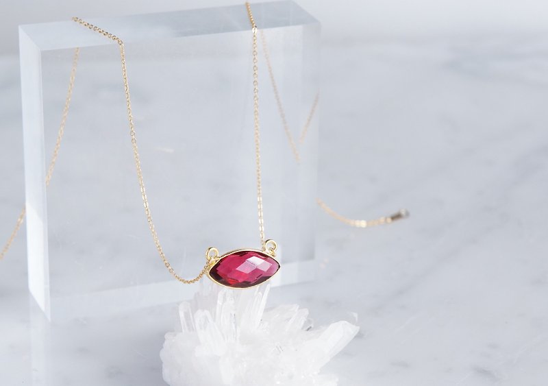 【14KGF】 Necklace, Rubellite Quartz - 项链 - 宝石 红色