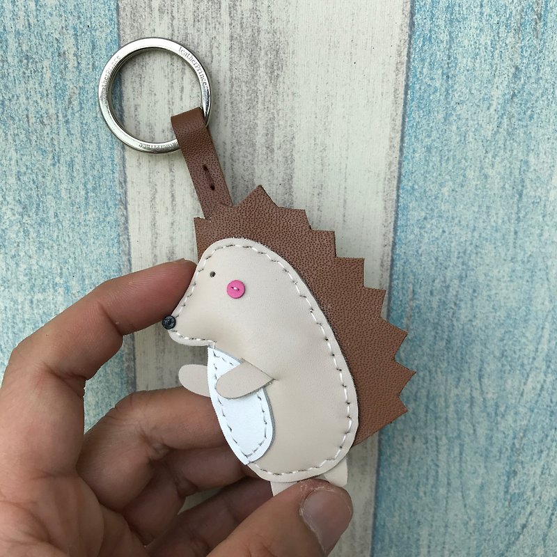 25% off  米色 可爱 刺猬 纯手工缝制 皮革 钥匙圈 小尺寸  - 钥匙链/钥匙包 - 真皮 透明