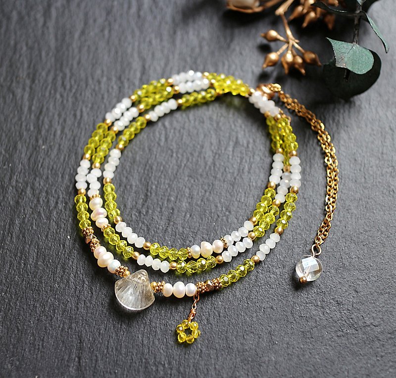 不锈钢玻璃珍珠三层调节式手链项链两用链黄色 - 手链/手环 - 玻璃 黄色