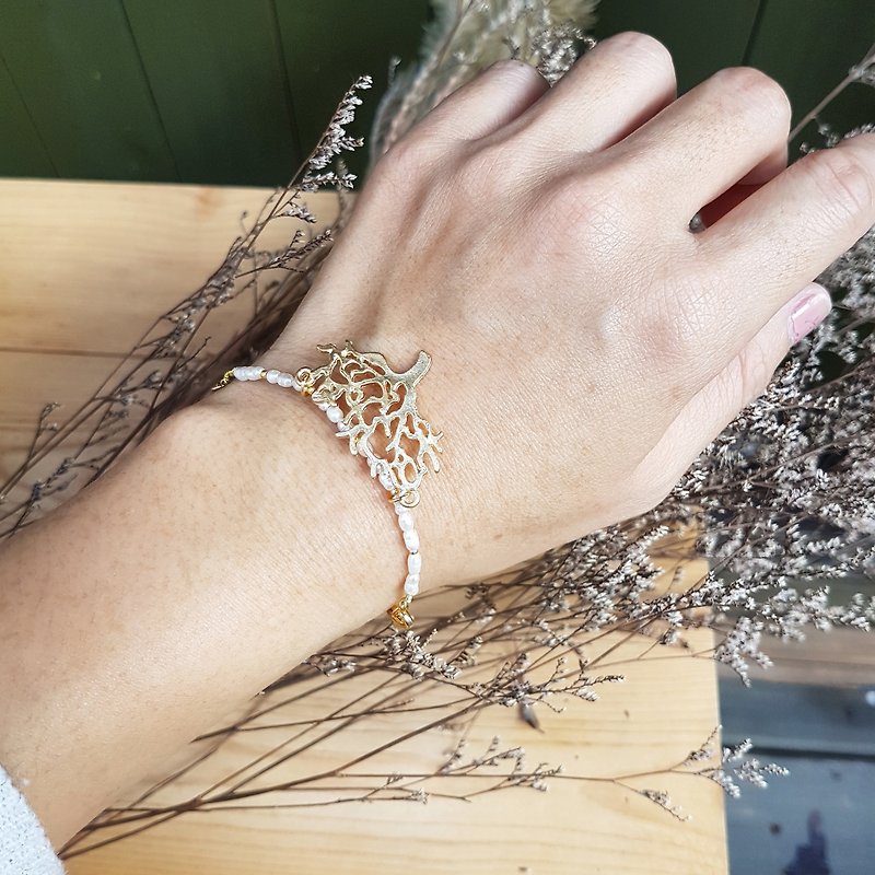 铜手作    天然米粒珍珠树造型项链&手链活动两用设计款 - 手链/手环 - 珍珠 白色