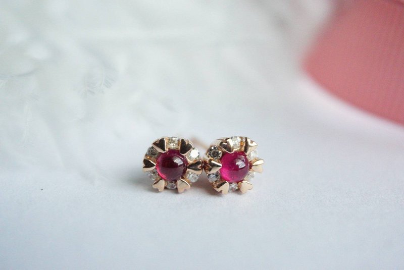 Stud Earrings Natural Red Ruby Silver, stud earrings - 耳环/耳夹 - 纯银 红色
