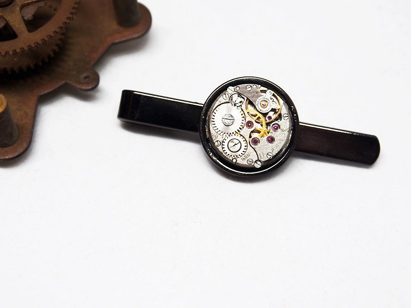 Steampunk蒸汽庞克风格 1960 机芯领带夹BK - 领带/领带夹 - 其他金属 黑色