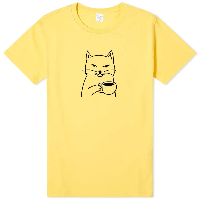 Cat Coffee 中性短袖T恤 黄色 猫咪咖啡狗趣味猫之日礼物文青 - 男装上衣/T 恤 - 棉．麻 黄色
