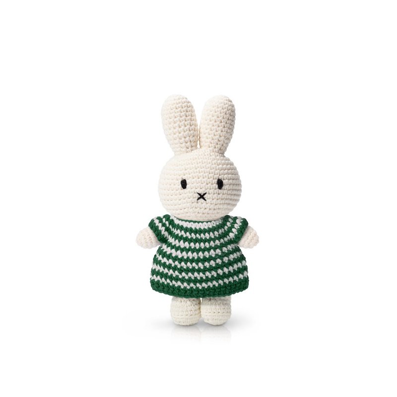 荷兰Miffy米飞兔【miffy&绿白细条纹洋装】手工纯棉疗愈米菲娃娃 - 玩偶/公仔 - 棉．麻 绿色