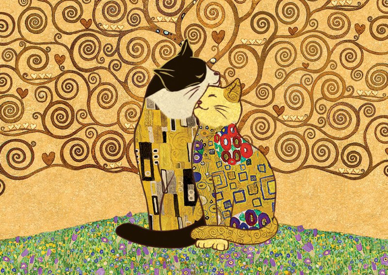 【明信片】亲亲猫咪 共3款- 生命树/心花/恋爱 世界名画|Kiss|吻 - 卡片/明信片 - 纸 金色