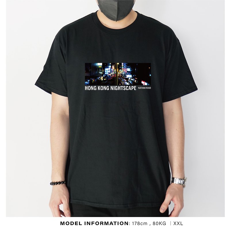 弥敦道夜景 -自家设计印刷T-Shirt - 男装上衣/T 恤 - 棉．麻 黑色