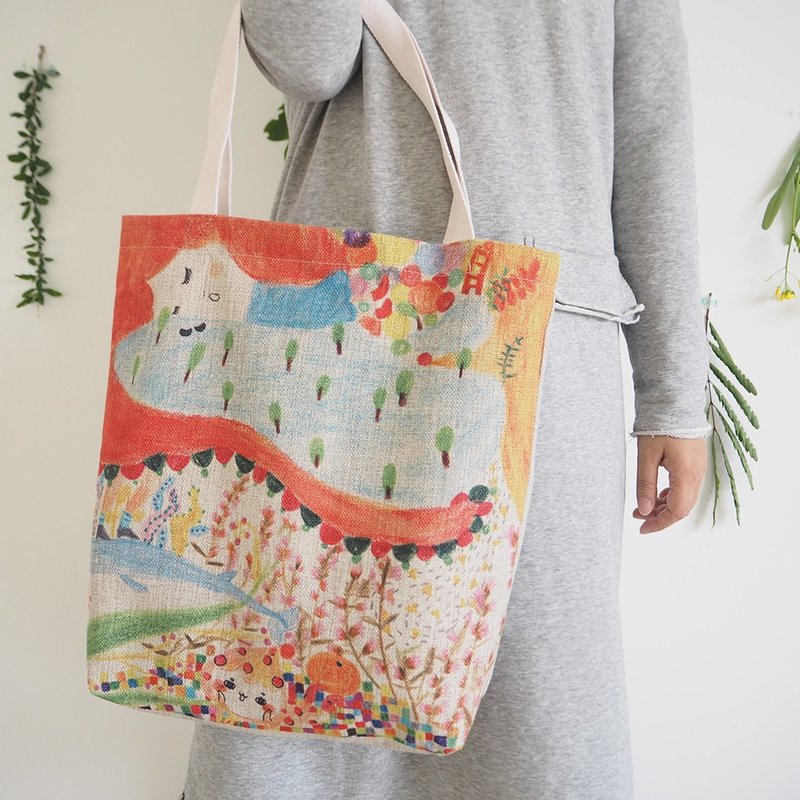 彩色系环保袋我的小美梦购物袋Tote Bag - 侧背包/斜挎包 - 棉．麻 橘色