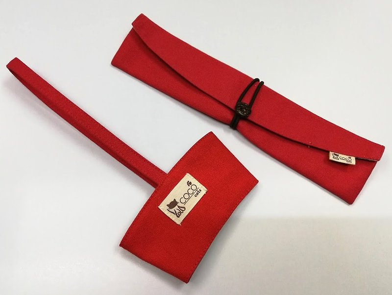 环保筷袋杯套组~手提式饮料杯套 餐具组收纳袋 筷套(红色)F08-001 - 随行杯提袋/水壶袋 - 棉．麻 红色