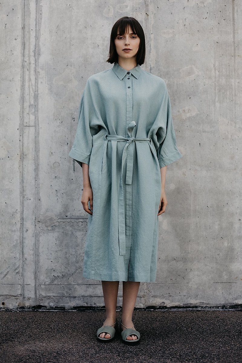 Linen Dress Motumo – 18S14 - 洋装/连衣裙 - 亚麻 