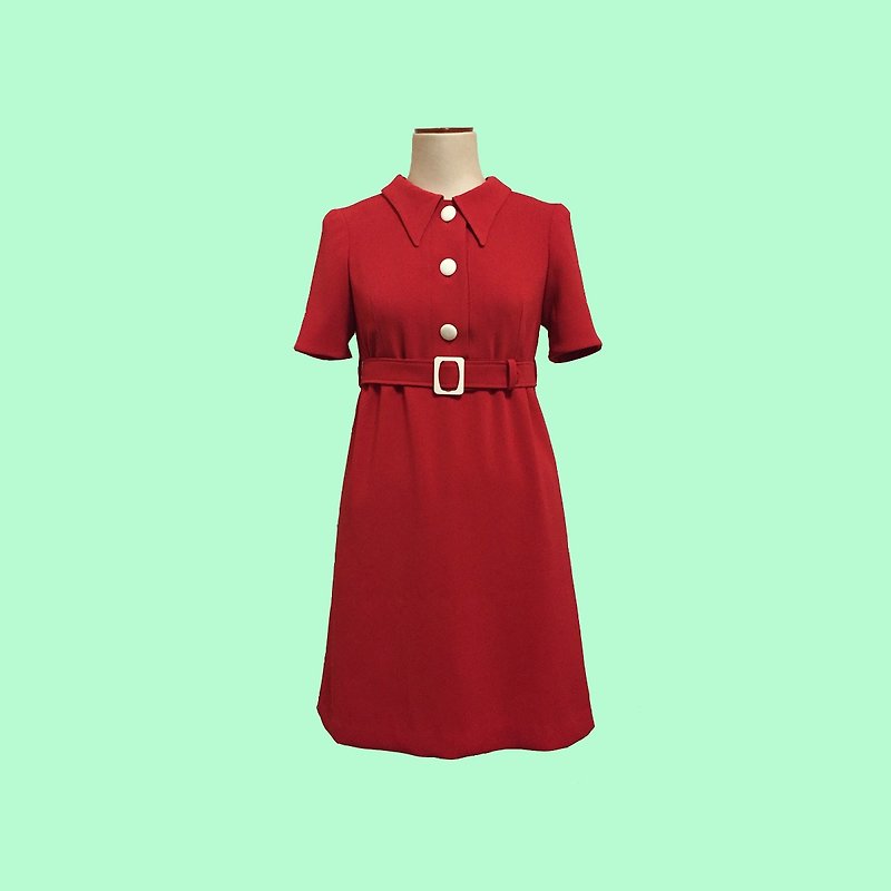 retro one-piece  dress twiggy - 洋装/连衣裙 - 聚酯纤维 红色