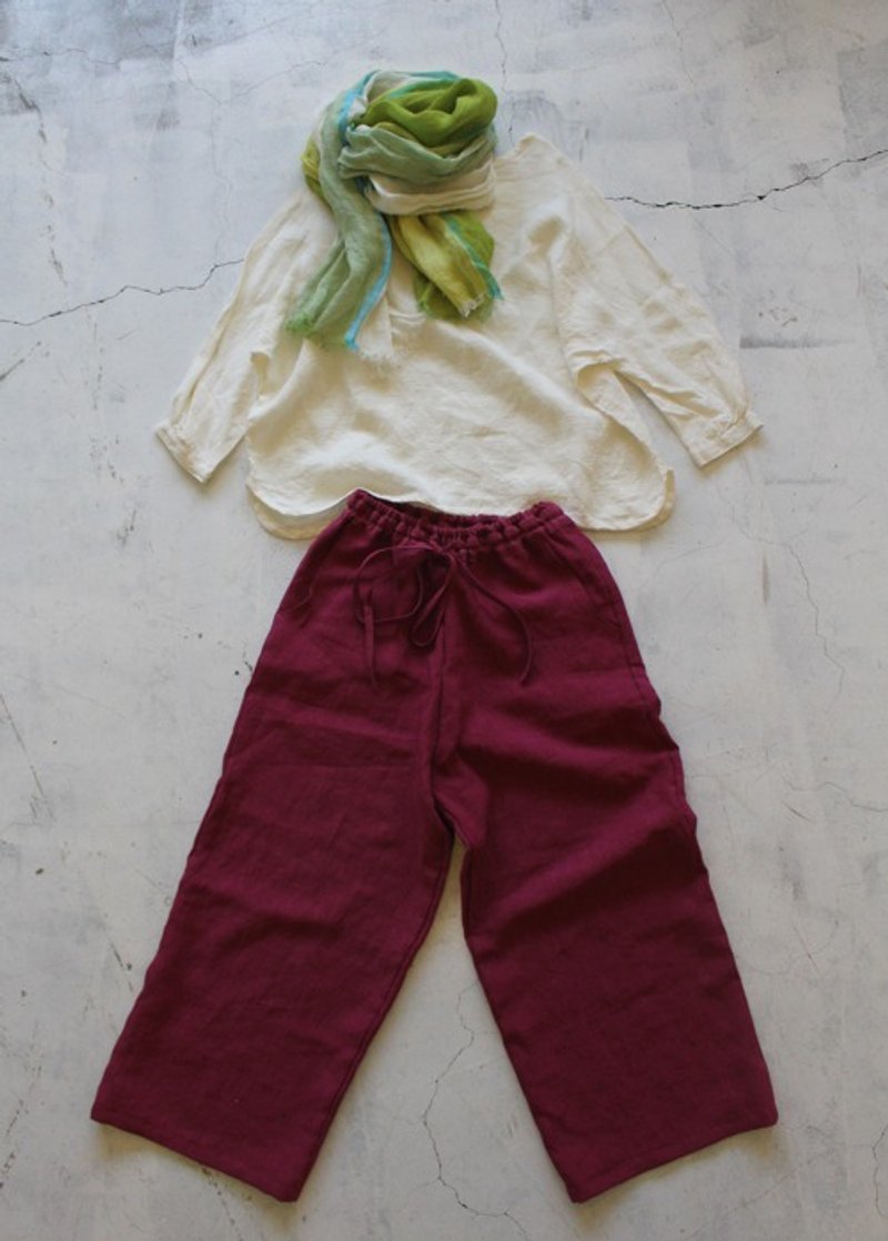 【春NEW】９分丈ワイドパンツ４ポケット＊belgian-linen25/全１２色【受注生産】 - 裙子 - 棉．麻 