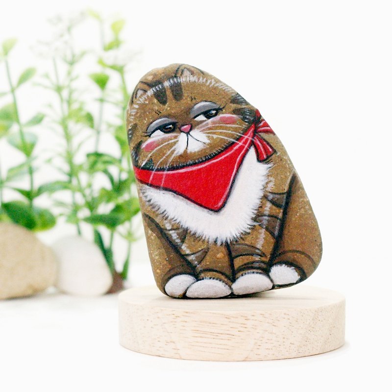 Cat stone art for gifts. - 玩偶/公仔 - 石头 红色