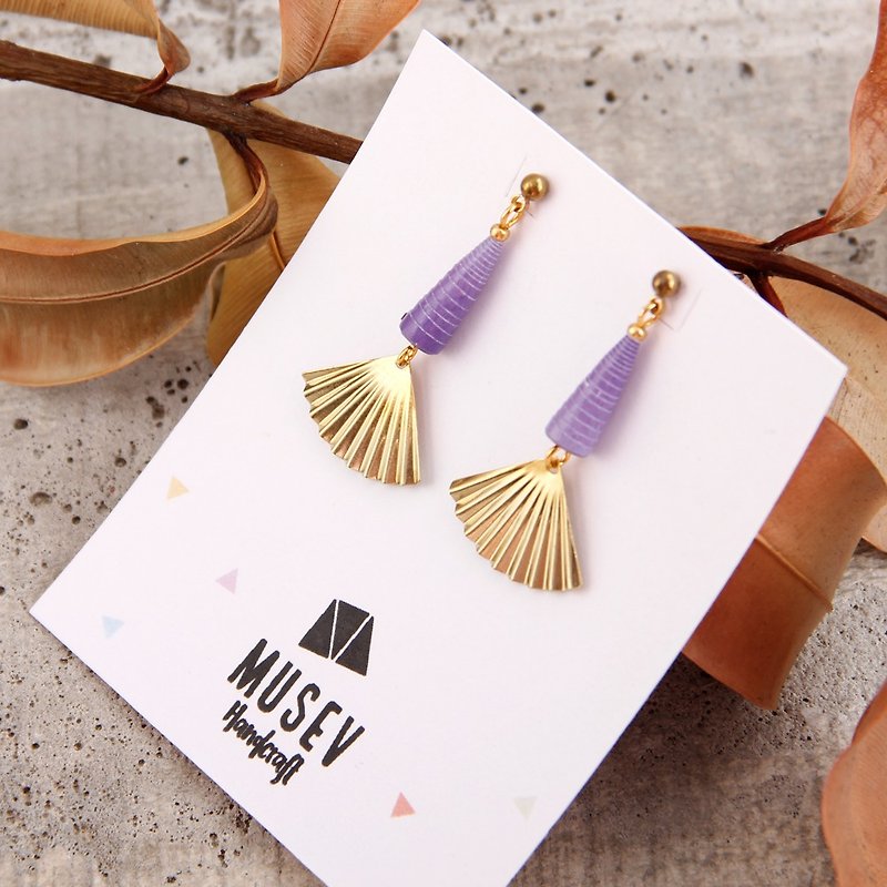 MUSEV华丽紫色金扇造型耳环 - 耳环/耳夹 - 纸 紫色