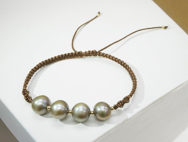 Edith & Jaz • 手织系列 - 古铜色淡水珍珠编织手环 (棕色绳) - 手链/手环 - 宝石 咖啡色