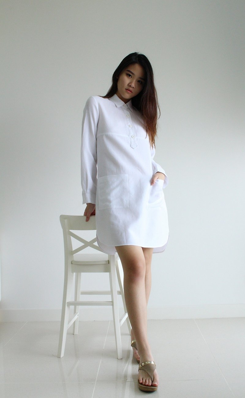 Made to order linen dress / linen clothing / long dress / casual dress E21D - 洋装/连衣裙 - 亚麻 白色