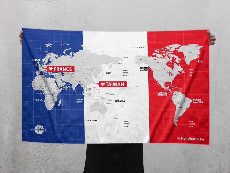Make World地图制造运动浴巾(法国) - 毛巾浴巾 - 聚酯纤维 