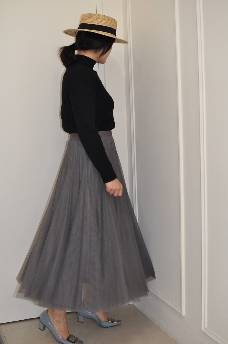 Flat 135 X 台湾设计师 双层雪纺纱布料 法式长裙 约500克 垂坠感 - 裙子 - 聚酯纤维 黑色