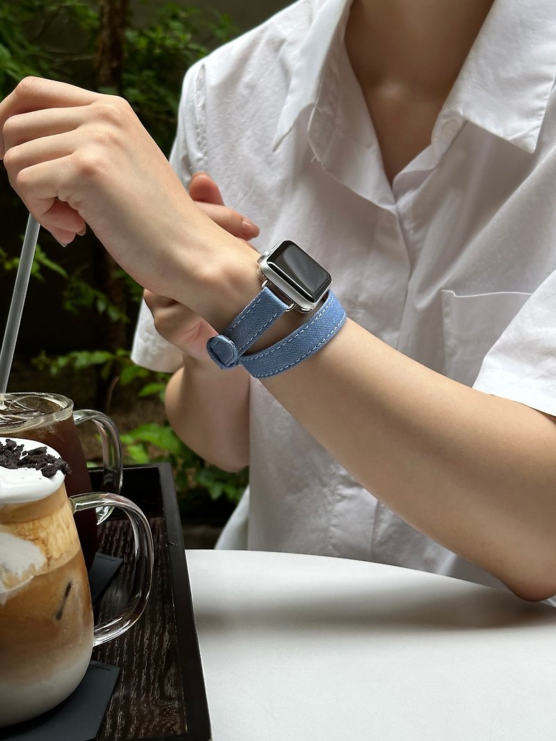 优质牛仔布软木表带单双 2 合 1 套适用于 Apple Watch Galaxy Watch - 表带 - 环保材料 