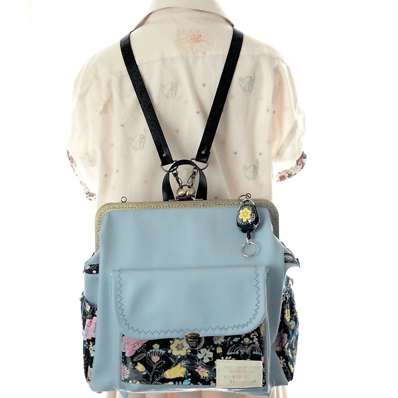 Clear Custom  3 WAY with zipper on the right BIG is backpack full set navy blue - 后背包/双肩包 - 真皮 蓝色
