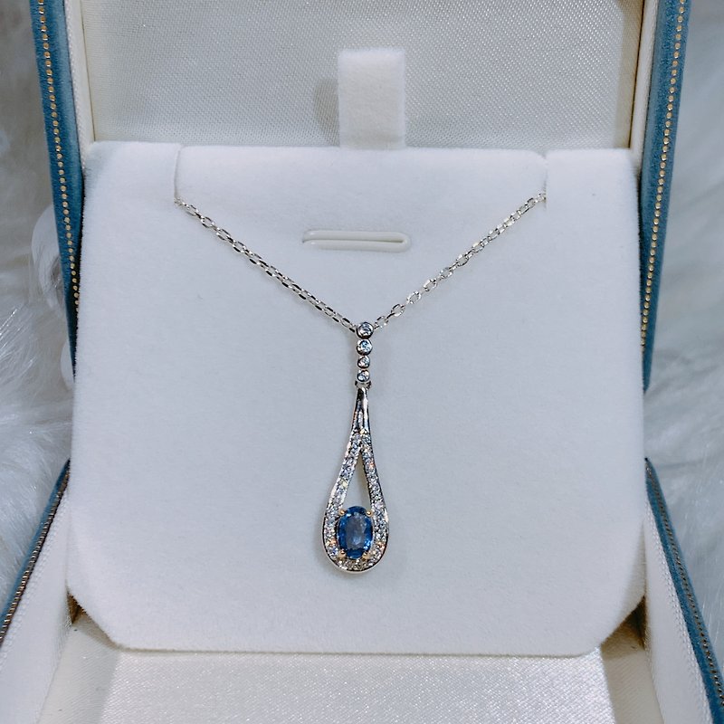 天然蓝宝石 天然宝石 0.52克拉 华丽水滴款 925纯银 9月诞生石 - 项链 - 宝石 蓝色